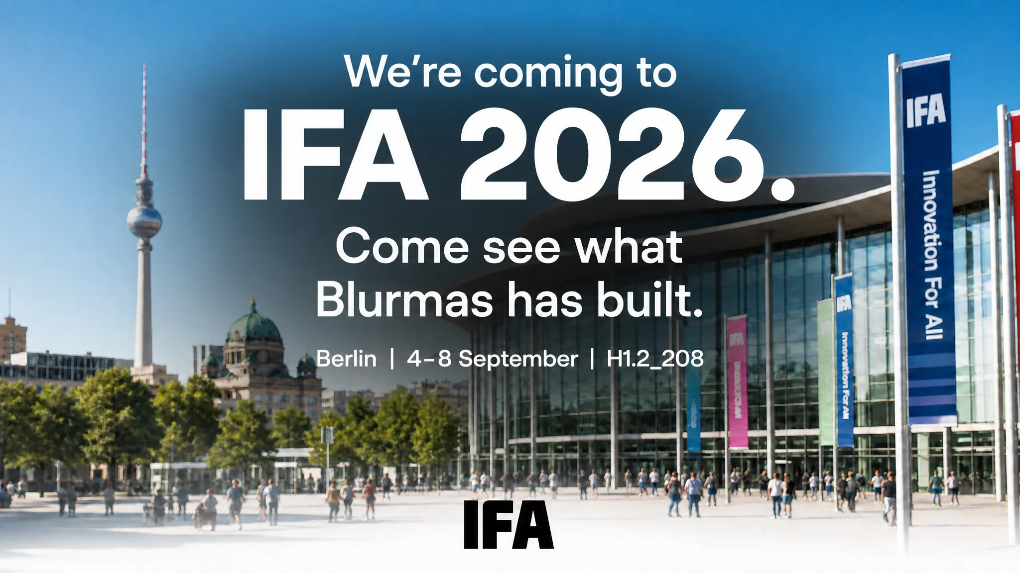 Blurams IFA 2026 exhibition announcement for Berlin, September 4 to 8